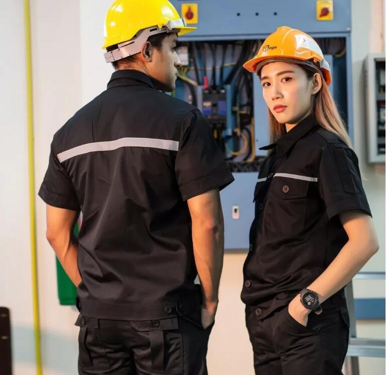 เสื้อยูนิฟอร์มแขนสั้น สไตล์อุตสาหกรรม ผ้าทนทาน ใส่ทำงานได้ทุกวัน